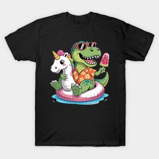 Pool Party T Rex Dinosaur Unicorn Float Summer T-Shirt